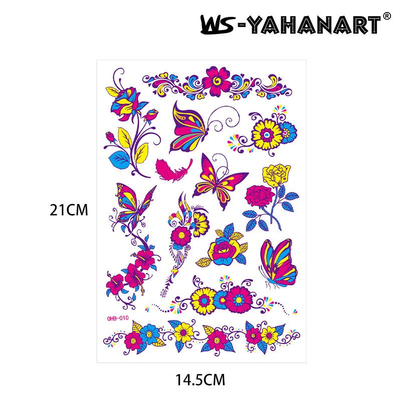 Creative Fluorescent Butterfly Face Tattoo Sticker Nightclub Bar Rose Sticker Flower Arm Waterproof Eco-Friendly Tattoo Sticker