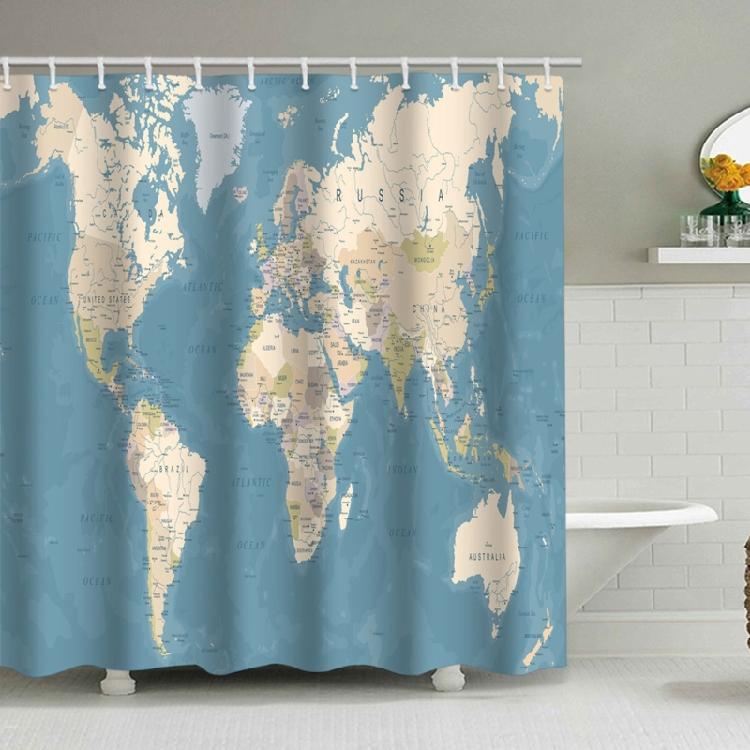 Tenda da Doccia in Tessuto Poliestere Mappa del Mondo Tende Geografiche per Decorazione Bagno