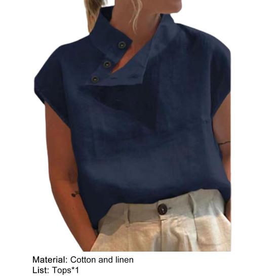 Blouse Femme Sans Manches Col Montant Doux pour la Peau Couleur Unie Boutons Latéraux Tunique Haut Vêtements Dame