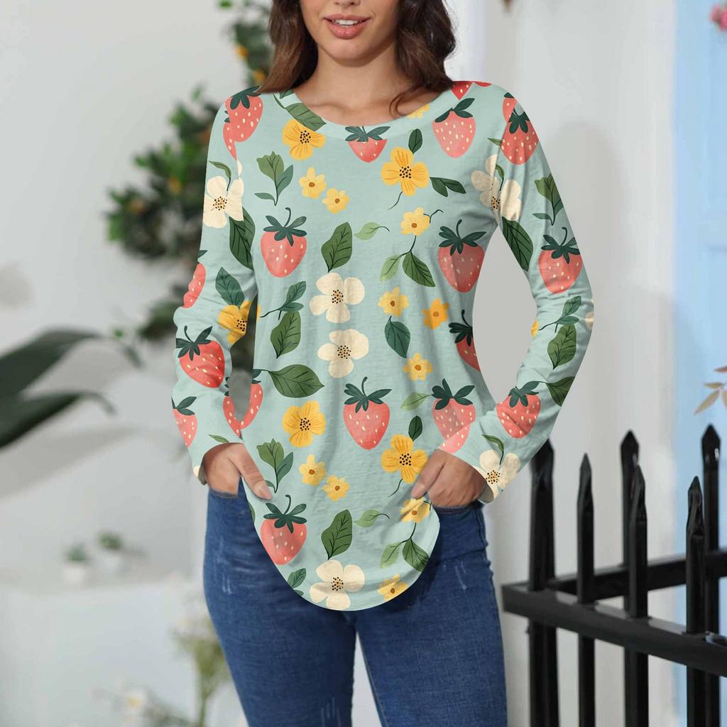 Tee Shirts For Women Fall Casual Long Sleeve Shirts Sweatshirt Vintage Graphic Printing Top Pullover Valentine's Day