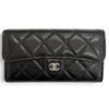 Pristine Matelassé COCO Mark Leather Flap Wallet Black Caviar Skin Women Used