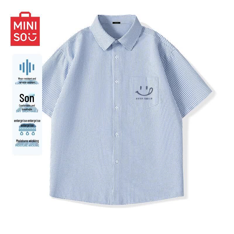 MINISO Men s Oxford Striped Short Sleeve Shirt 2XL