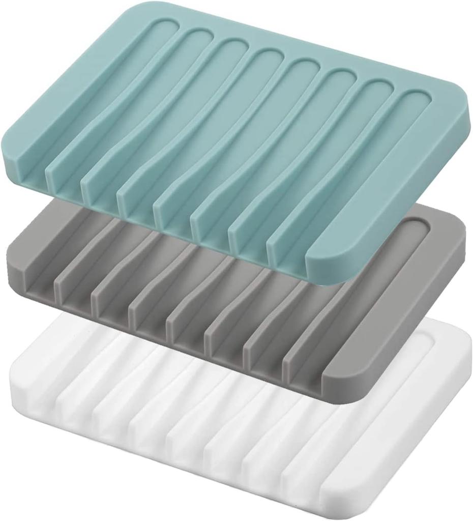 Self Draining Soap Dishes, 3 Pcs Silicone Soap Saver, Waterfall Drainer Soap Holder for Bathroom, Extend Soap Life, Keep Soap Bars Dry Clean & Easy