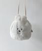 AS KNOW AS plus ASKNOWASPLUS Soufflé Animal Drawstring Pouch, Off-White, Fluffy, Cute, Animal Design