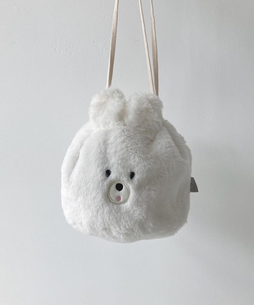 AS KNOW AS plus ASKNOWASPLUS Soufflé Animal Drawstring Pouch, Off-White, Fluffy, Cute, Animal Design