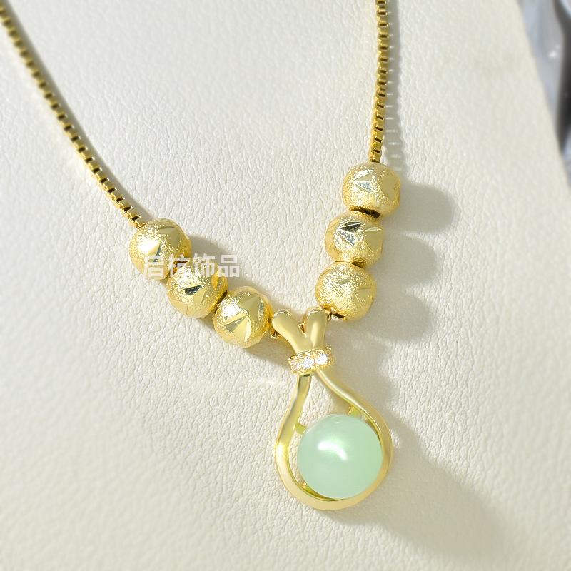 The Same Green Lucky Bag Necklace Women'S High-Value Retro Lucky Bead Pendant