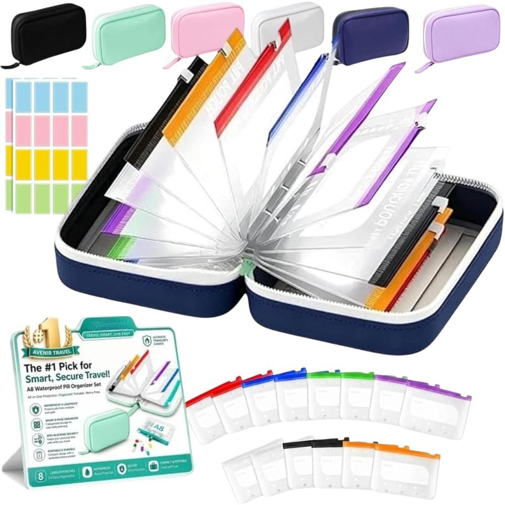 Waterproof pill bag set, 14 coded detachable pill organizer pouches, travel medication organizer, portable travel pill storage bag, for daily use