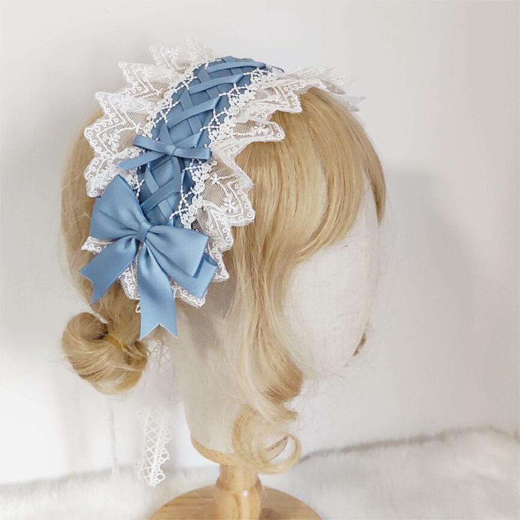 Women Ribbon Bowknot Headband Lace Pleated Edge Kawaii Maid Cosplay Props