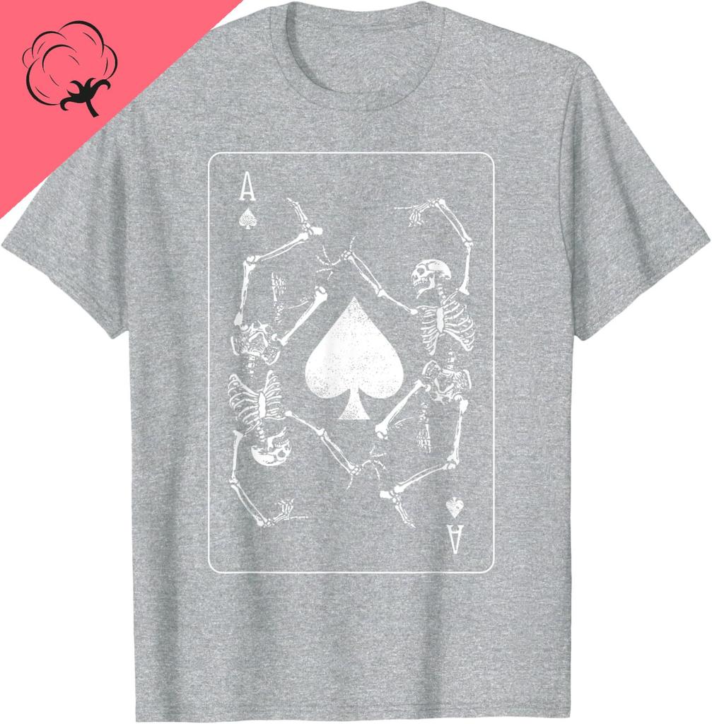 New Fashion Summer Goth Punk Ace Of Spades Card Gambler Skeleton Tshirt Cotton Vintage Unisex Women Streetwear Clothes
