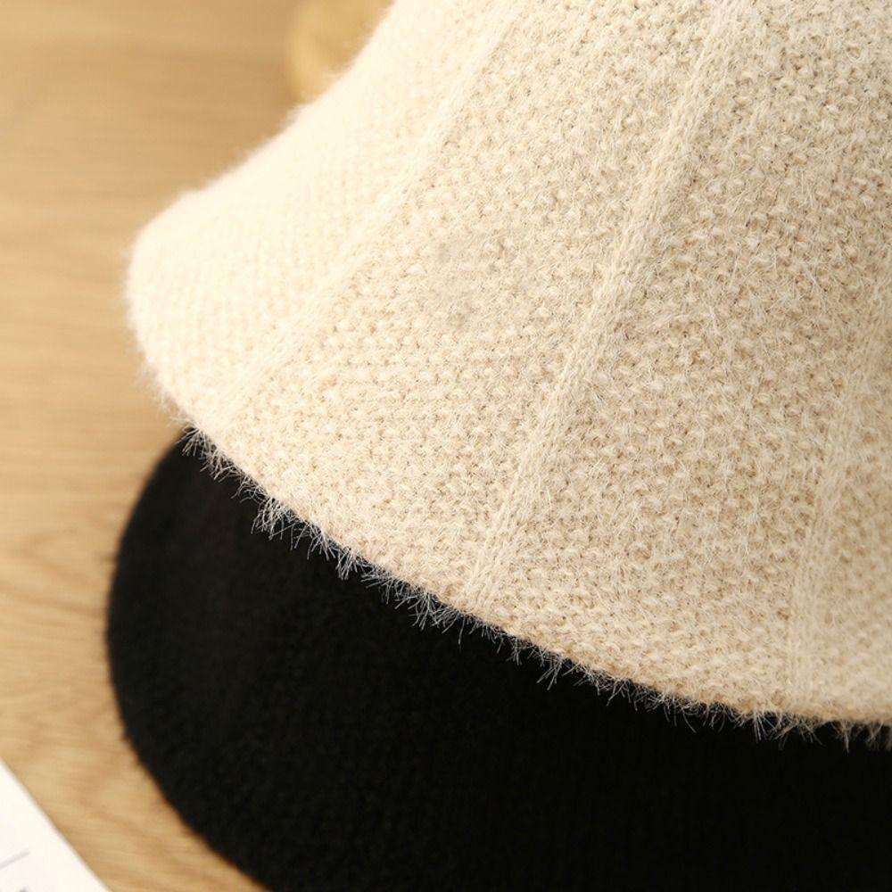 Fashion Autumn Winter Bucket Hat Knit Cold Proof Warm Hat Simple Windproof Panama Cap for Women