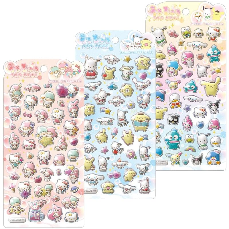 [Set of 3] Crux Uru-Churu Pop Stickers Sanrio 7 3D Stickers