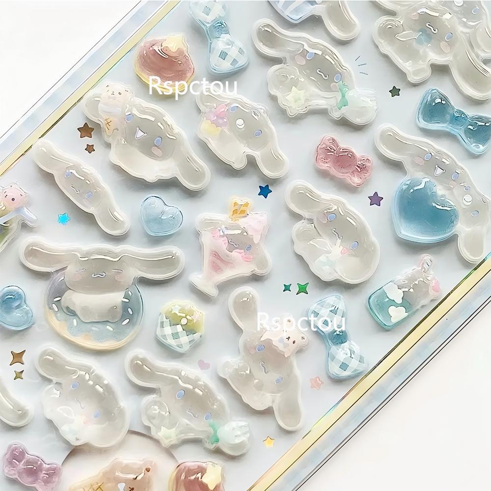 Kawaii Sanrio Cartoon Relief Stickers Cinnamoroll Kuromi Pompom Purin Melody Jelly Crystal Sticker Cute Decoration Decals Gifts