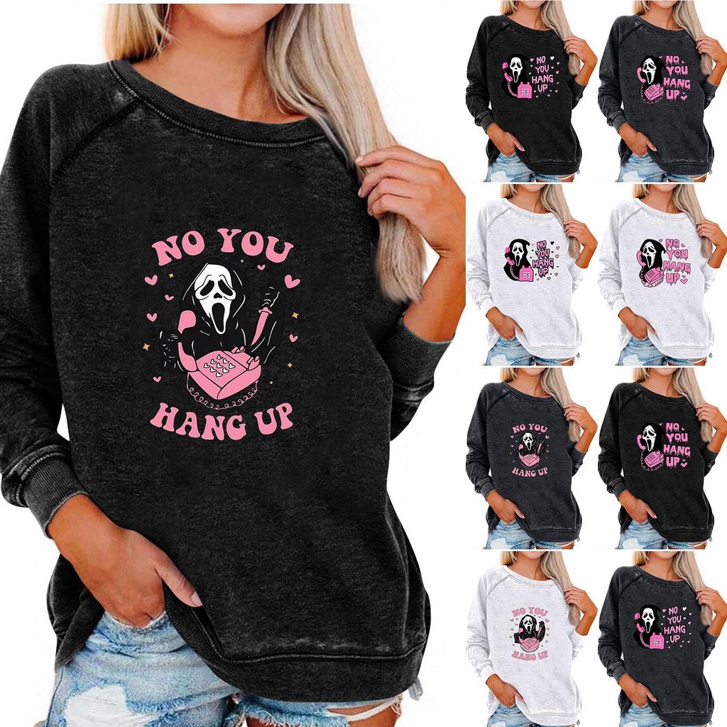 Women's Casual Raglan O-neck Long Sleeve Halloween Print Top