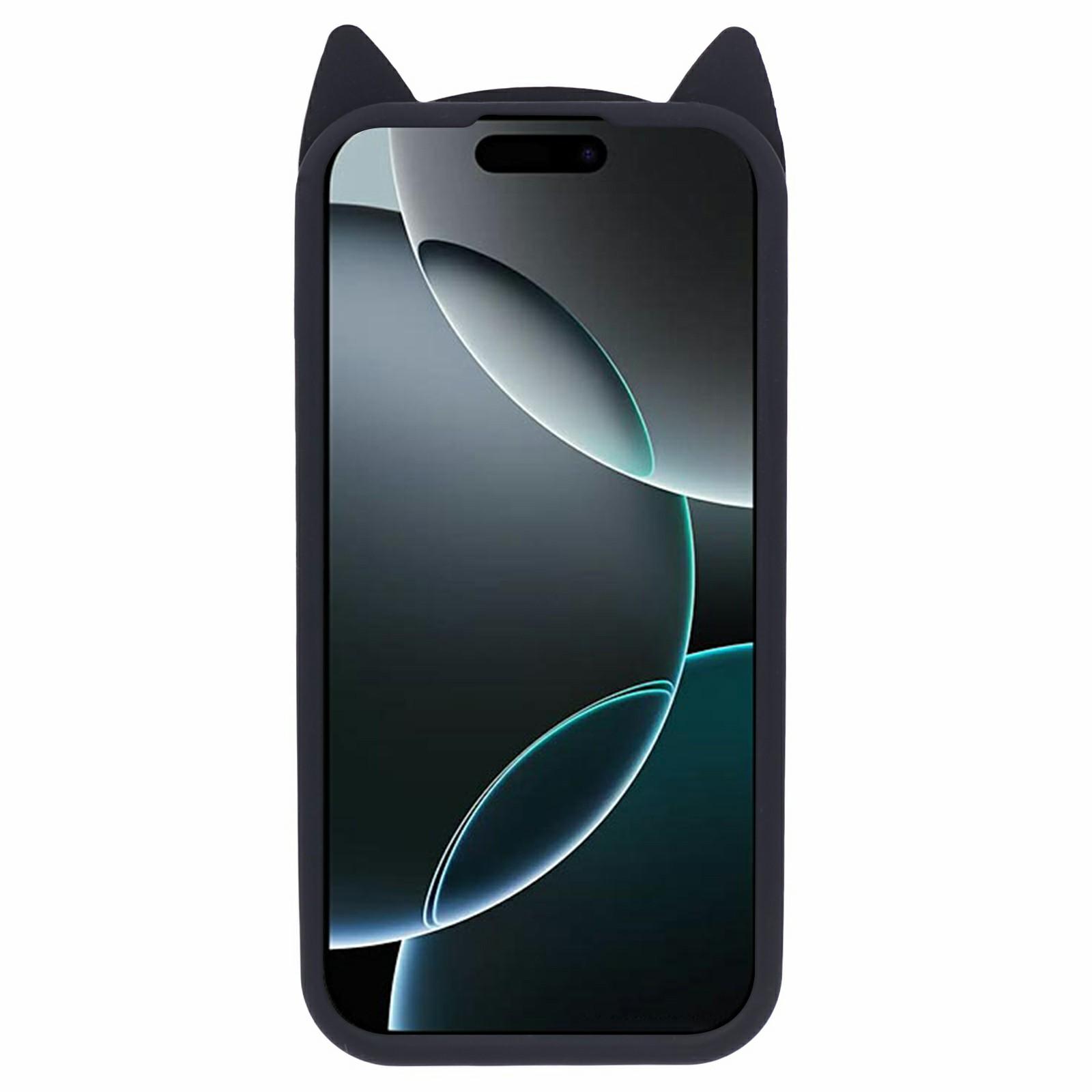

For iPhone 16 Pro Silicone Case 3D Moustache Cat Protective Phone Cover Black