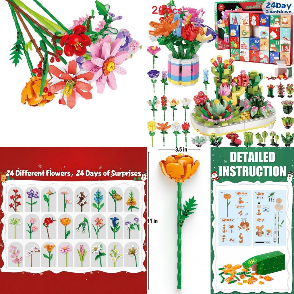 Flower Christmas Bouquet Countdown Advent Calendar Building Blocks Box Blind