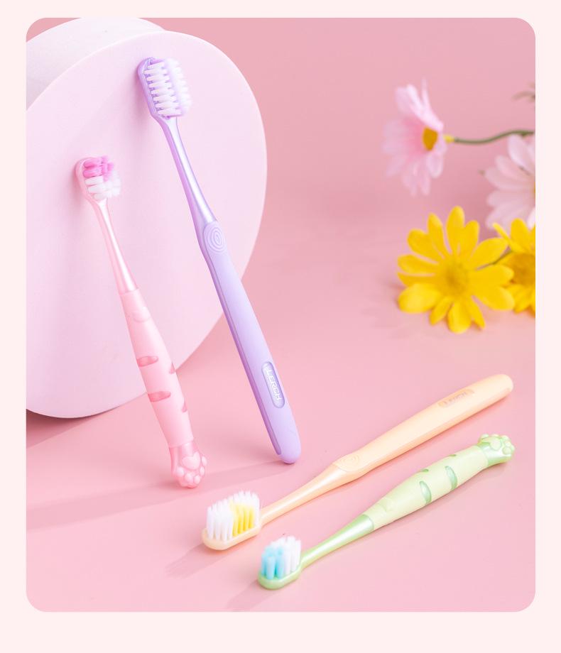 LERCH Family Set: Cartoon Cat Claw Toothbrush - Soft Bristles for Children & Adults, 6 Pieces