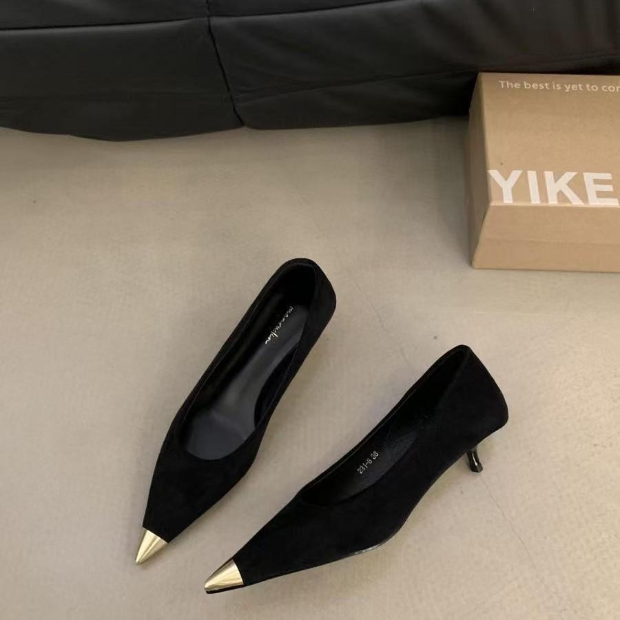 Spring New Retro Leopard Print Metal Light Mouth Single Shoes French Temperament Suede Pointed Stiletto High Heels