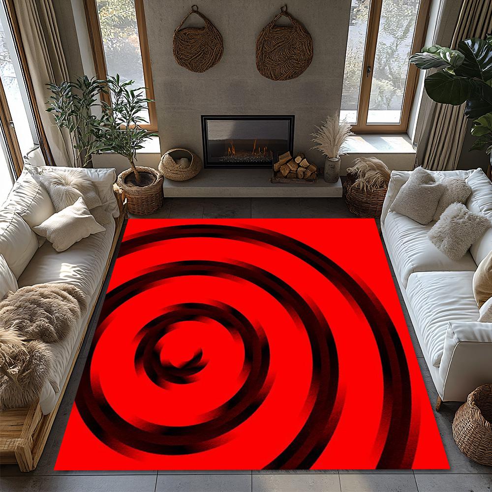 Tuniu Red Black Geometric Round Area Rug Non-Slip Floor Mat for Living Room Bedroom Kitchen Decor