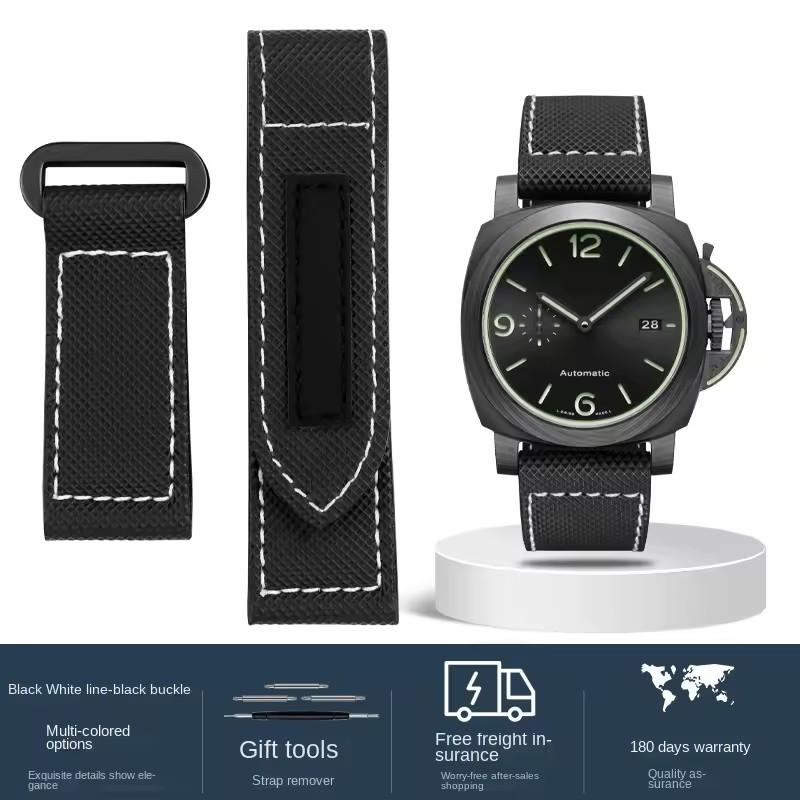 24mm 26mm High Quality Nylon Fabric Watch Band Fit for Panerai Luminor PAM01118 Army Green Canvas Genuine Leather Strap Bracelet