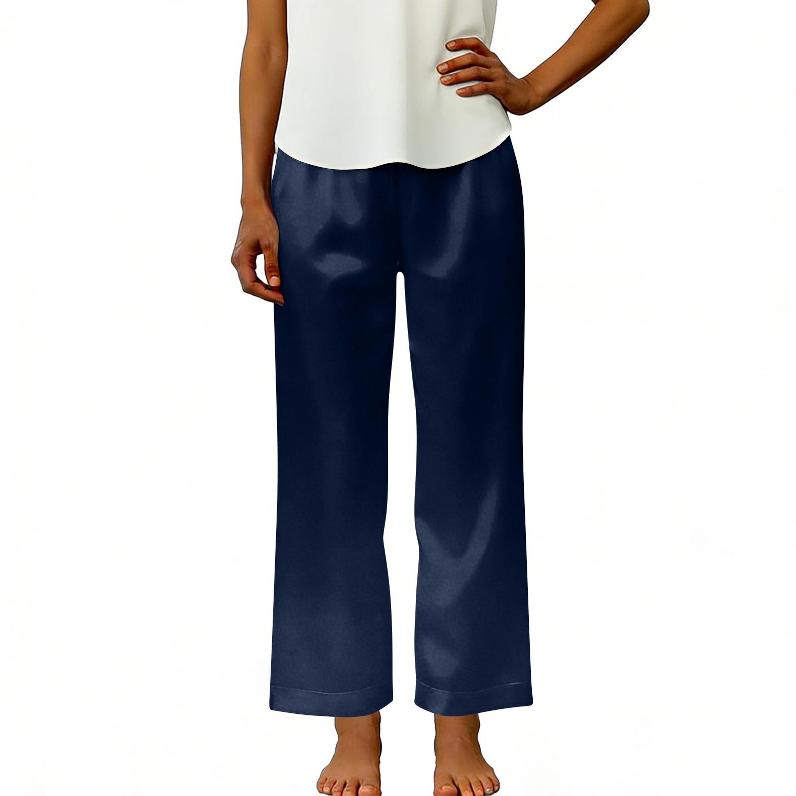 

Женские модные цветные повседневные брюки со свободной прямой штаниной и эластичной талией с карманами M тёмно-синий