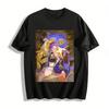 Top con stampa ragazza capelli viola stile cinese cyber Elemento gatto grande alla moda Streetwear Maglietta casual Maglietta in puro cotone