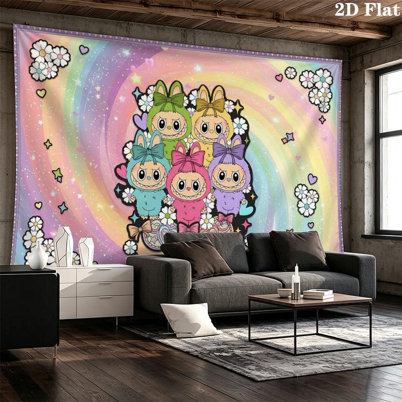 Kawaii Bubu Wall Tapestry Aesthetic Wall Hanging Printed Fabric Blanket Decorative Tapestries for Bedroom Living Room Home Decor