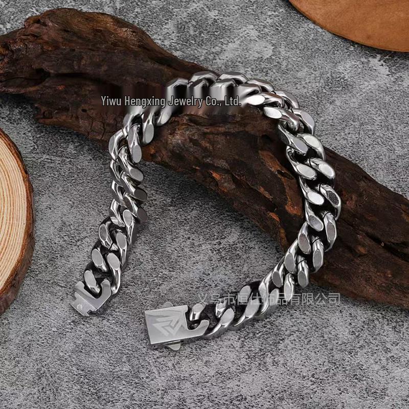 

Мужской минималистичный браслет-кубинская цепь из полированной нержавеющей стали с настраиваемым логотипом