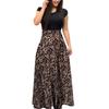 Women Short Sleeve Floral Printed Patchwork Prom Cocktail Large Swing Maxi Dress