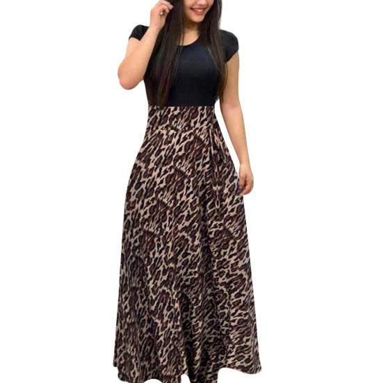 Women Short Sleeve Floral Printed Patchwork Prom Cocktail Large Swing Maxi Dress