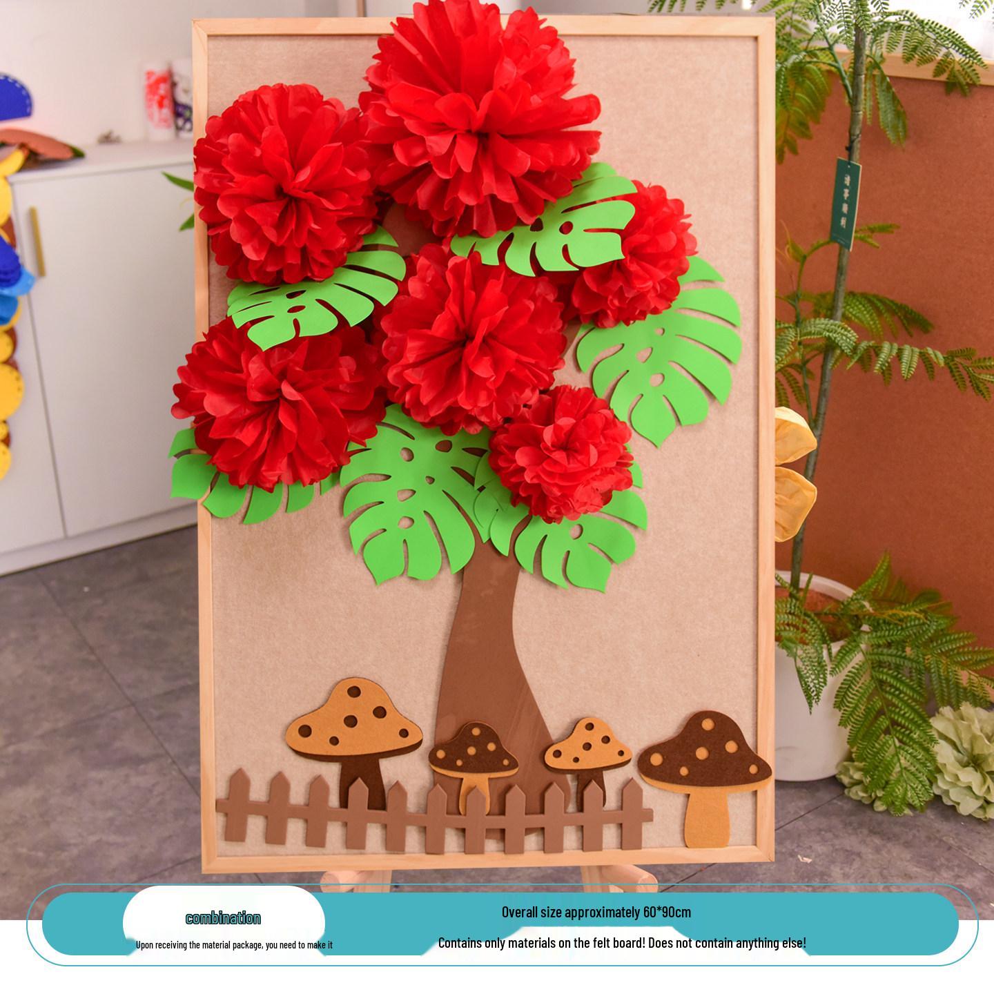 3D Red Paper Flower Wall Stickers for Kindergarten Classroom Decoration Theme Medium