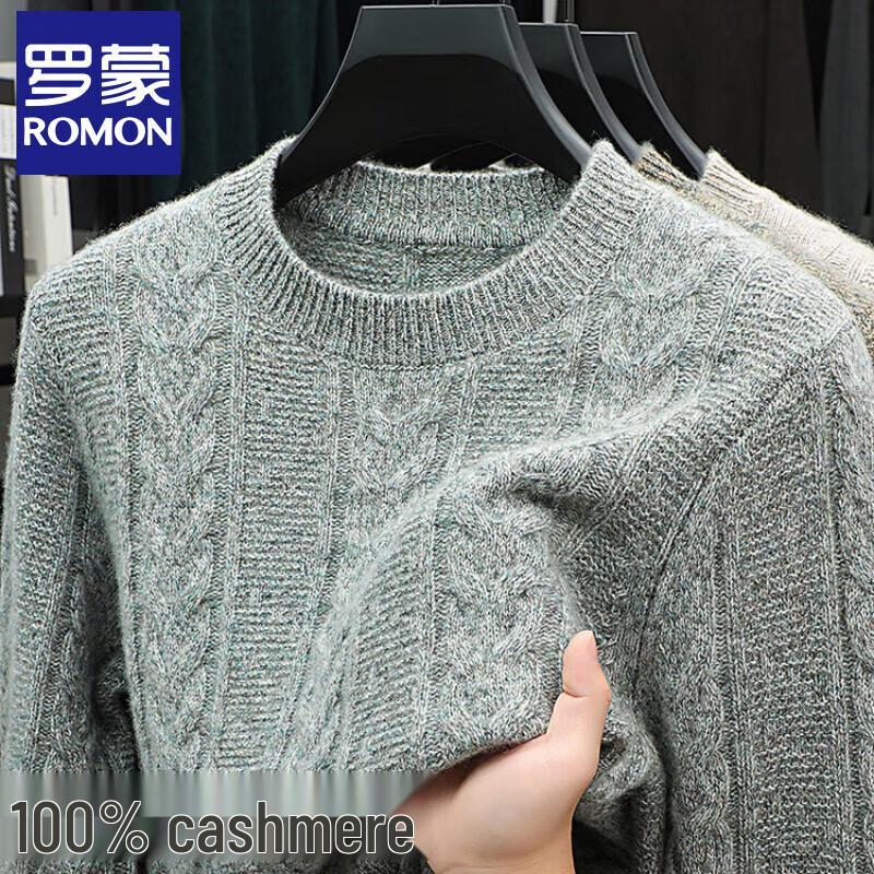 Romon Men's 100% Pure Cashmere Crew Neck Thickened Winter Sweater
