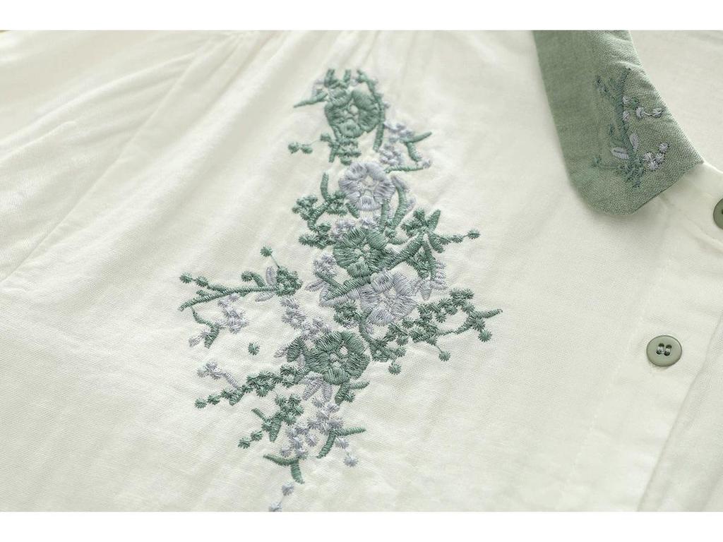 Women's Double-Layer Cotton Long-Sleeve Shirt, Autumn 2025 Retro Embroidered Collar, Soft and Breathable Pure Cotton.