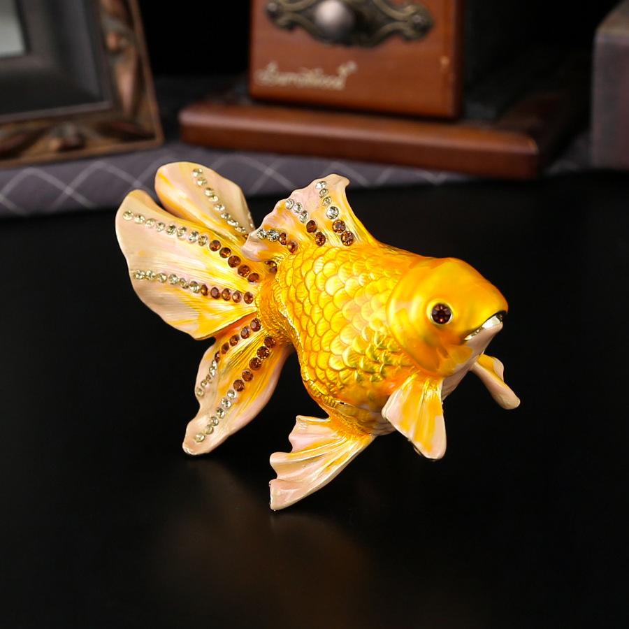 Шкатулка для украшений Золотая рыбка Шкатулка для колец Хранение украшений Золото и серебро Домашнее украшение Металлические изделия Откидная Пылезащитная 9*5.2*8.3 золотая рыбка