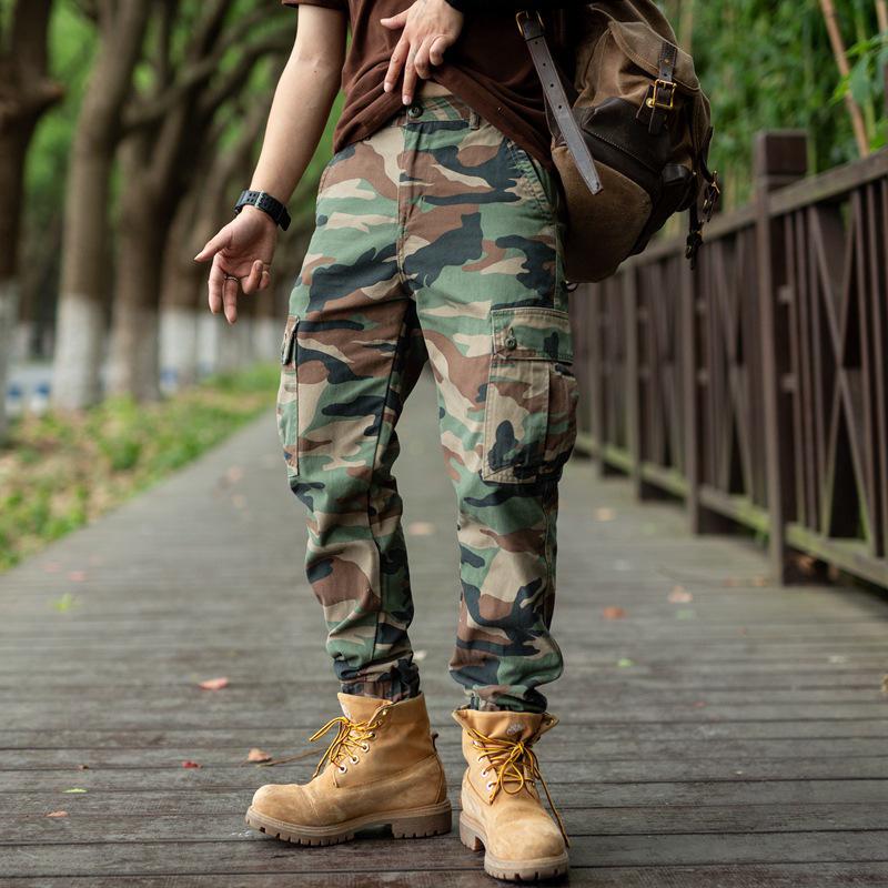 Men's Heavyweight Cotton Camo Jogger Pants - Loose, Multi-Pocket, for Autumn.