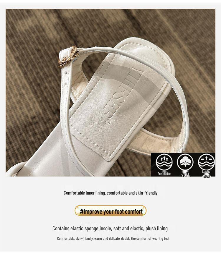 One-Strap Chunky Heel Square Toe White Sandals - 2025 Spring French Style Women's Mid-Heel