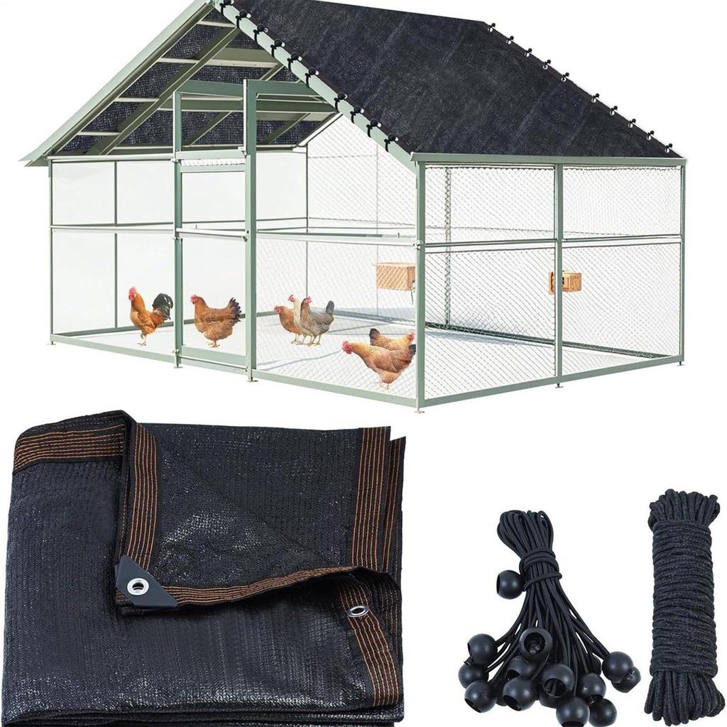 Lona para Gallinero Techo para Gallinero con 20 Cuerdas de Bola Malla de Red Pantalla Protector Solar Tela de Sombra para Invernadero