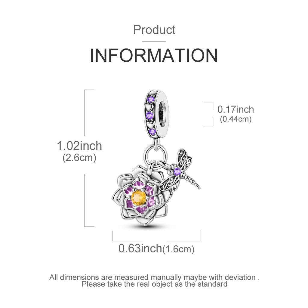 Copper Purple Water Lilies Dragonfly Original Pendants Bracelet Charms Jewelry Party Beads Diy Trendy Gift
