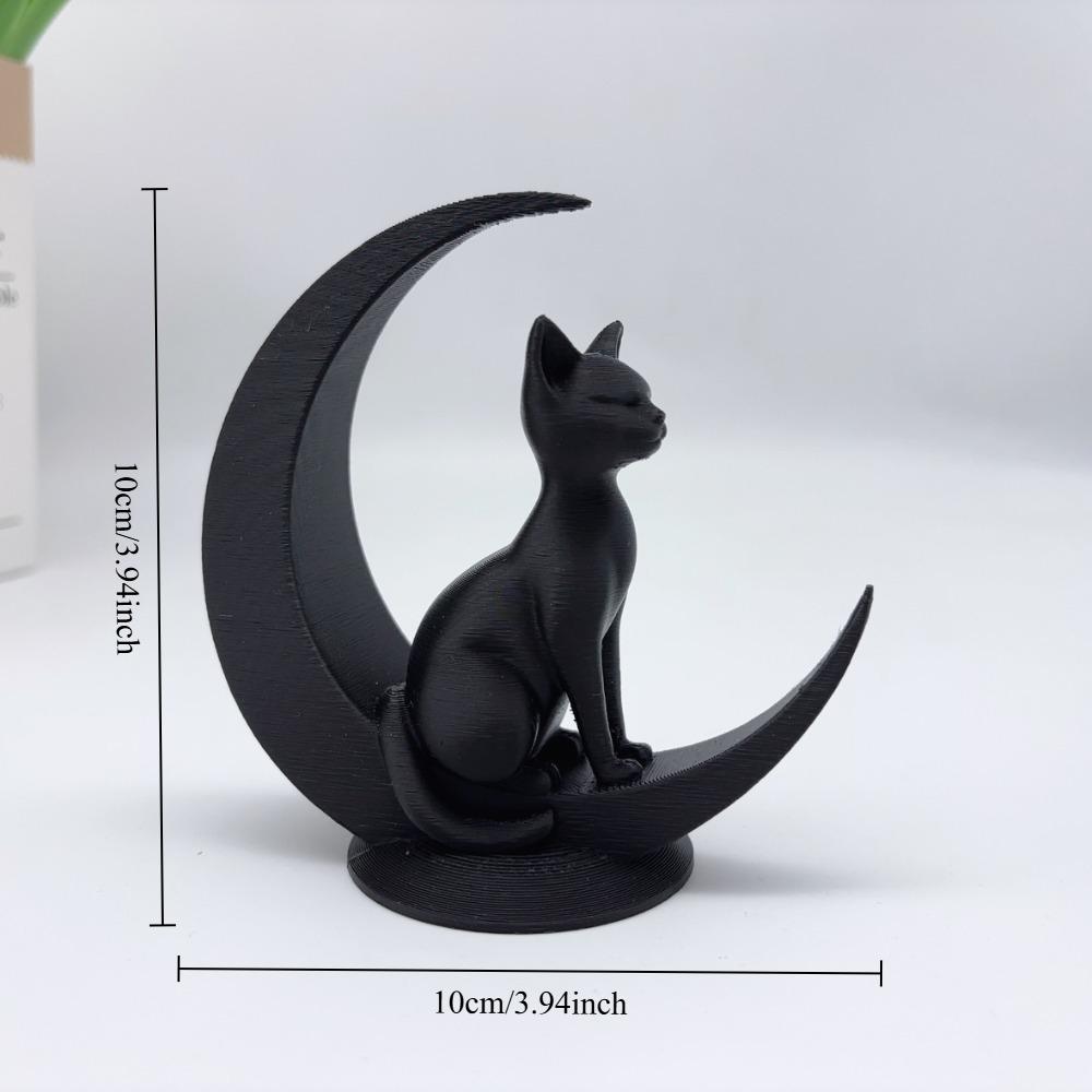 3D Printed Moon Cat Statue, Minimalist Style Moon Sitting Cat Statue Ornament, Creative Home Ornament, Desktop Decoration