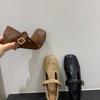 Retro Carved Square Head Shallow Mouth Single Shoes Flat-soled Small Leather Shoes Women's Niche Design French Mary Jane Shoes Autumn Women