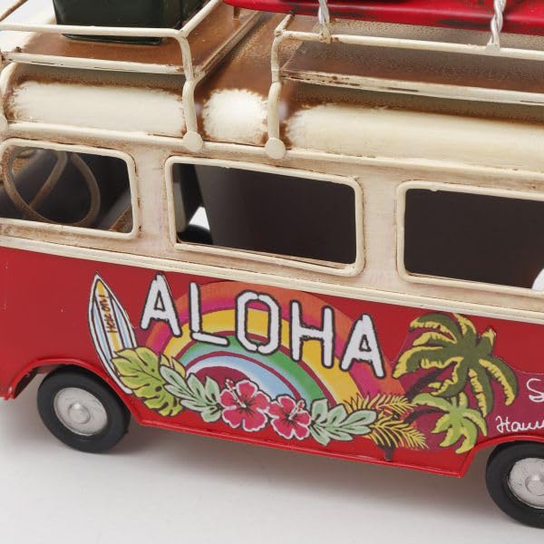 Hawaiian Miniature Car Toy Car Minicar Tin Surfboard Wagon Bus M (Red)