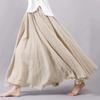 Women's Skirt Linen Cotton Blend Elastic Waist Long Pleated Maxi, Vintage Summer Casual Skirt