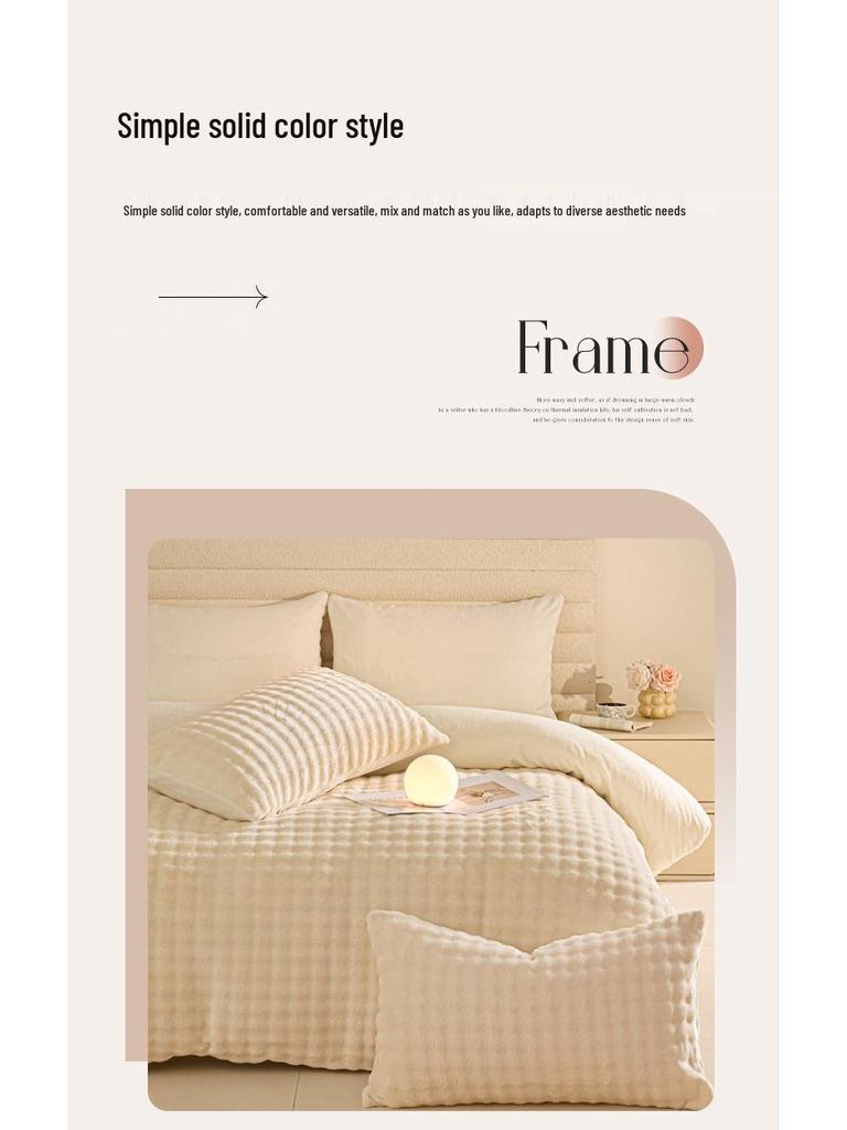 2025 New Winter Faux Rabbit Fur & Milk Velvet Flannel Bedding Set: Thickened, Warm, 4-Piece, Includes Fitted Sheet