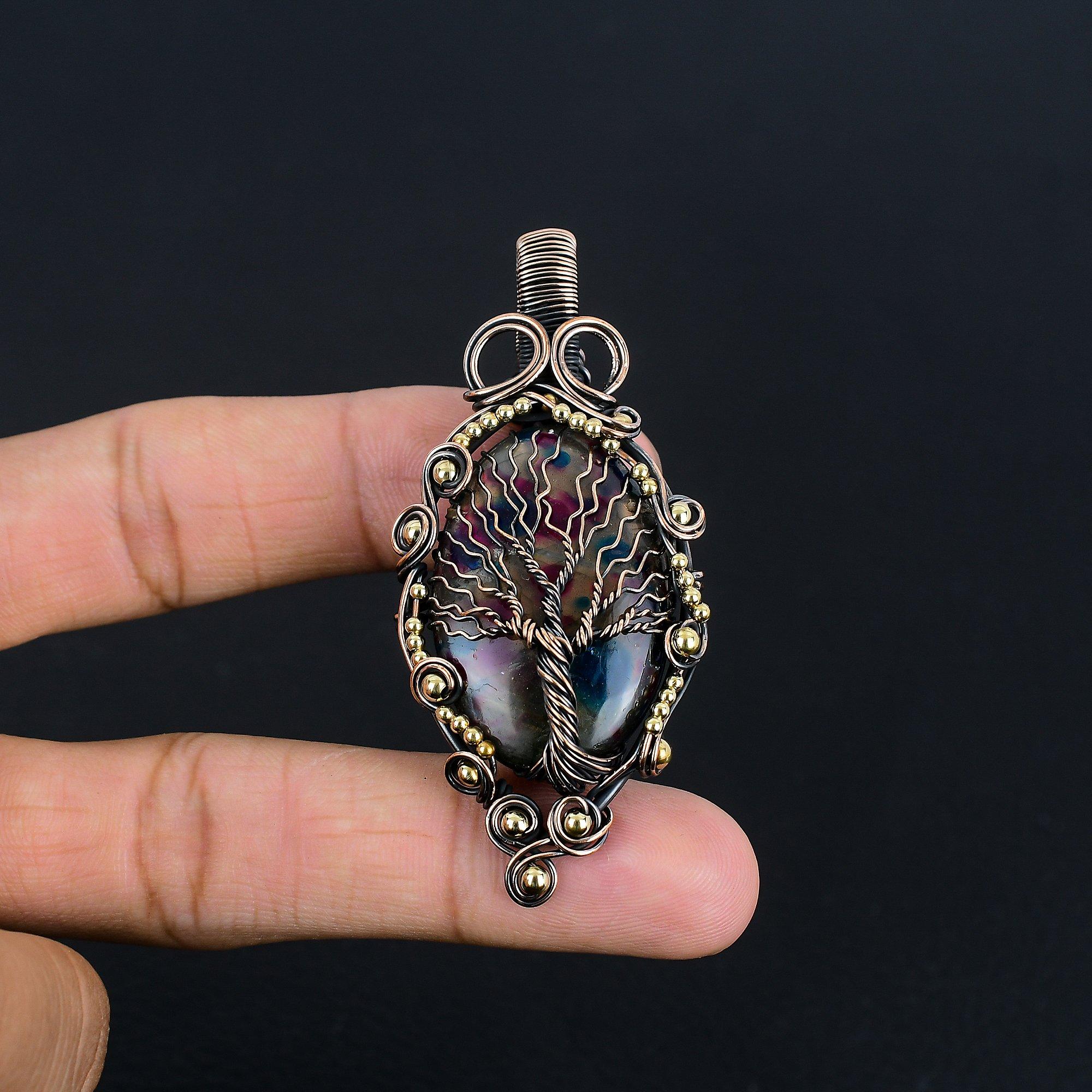 

Подвеска из лабрадорита с мульти-вспышкой, Ювелирное изделие, обернутое медной проволокой 999 пробы, Подвеска ручной работы, Ювелирное изделие с драгоценным камнем, Подарки для жены, Совершенно новая подвеска 2.75 Inches