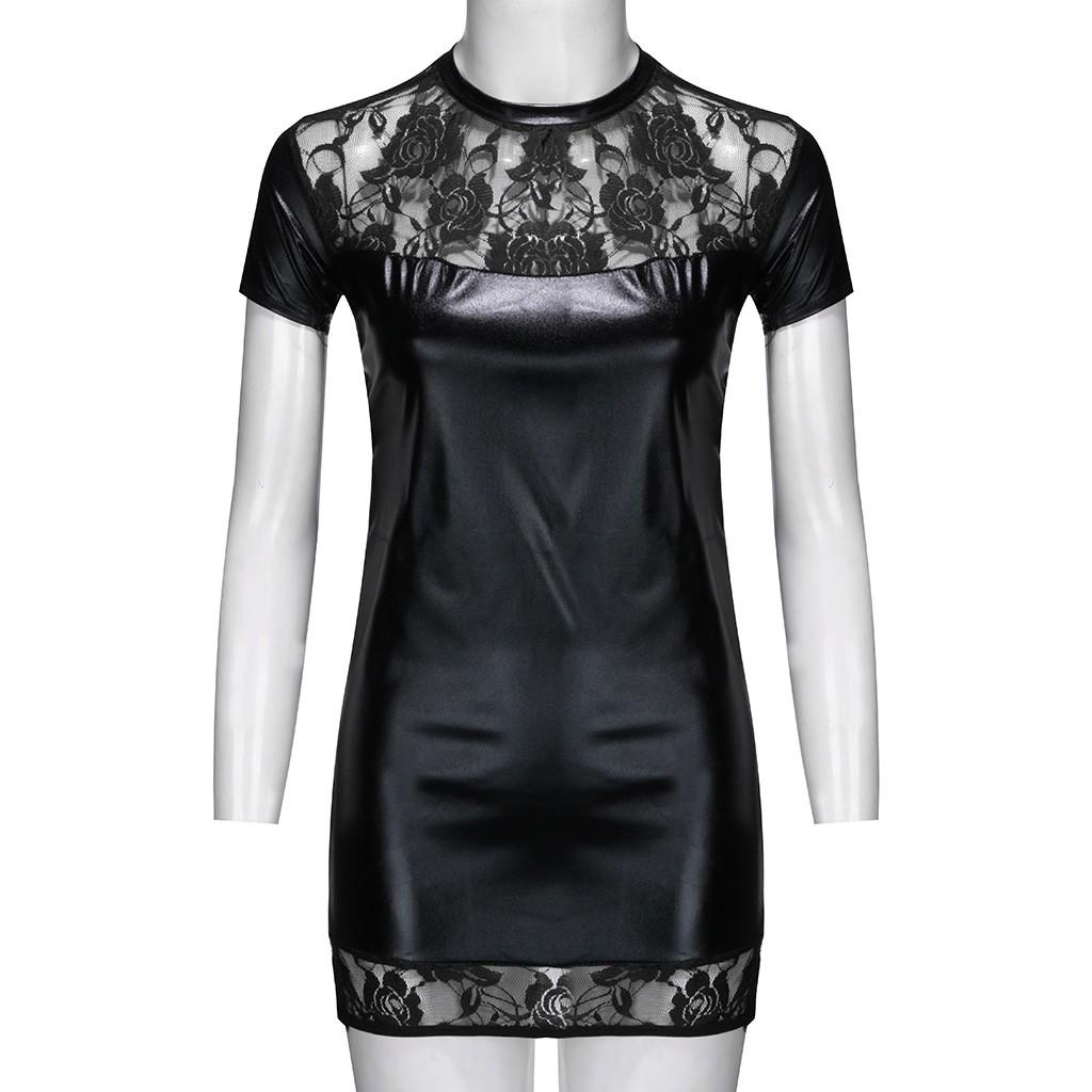 Gonna corta da donna in pelle di pizzo Clubwear Intimo sexy Lingerie cava