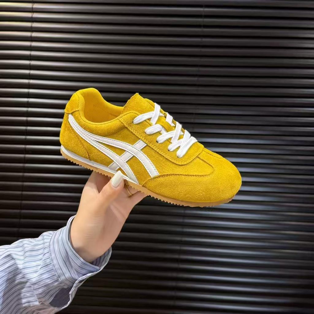 Retro anti-velur tyske treningssko, komfortable og lette fritidssko med flat såle, enkeltsko, små hvite sko, damesko som puster a