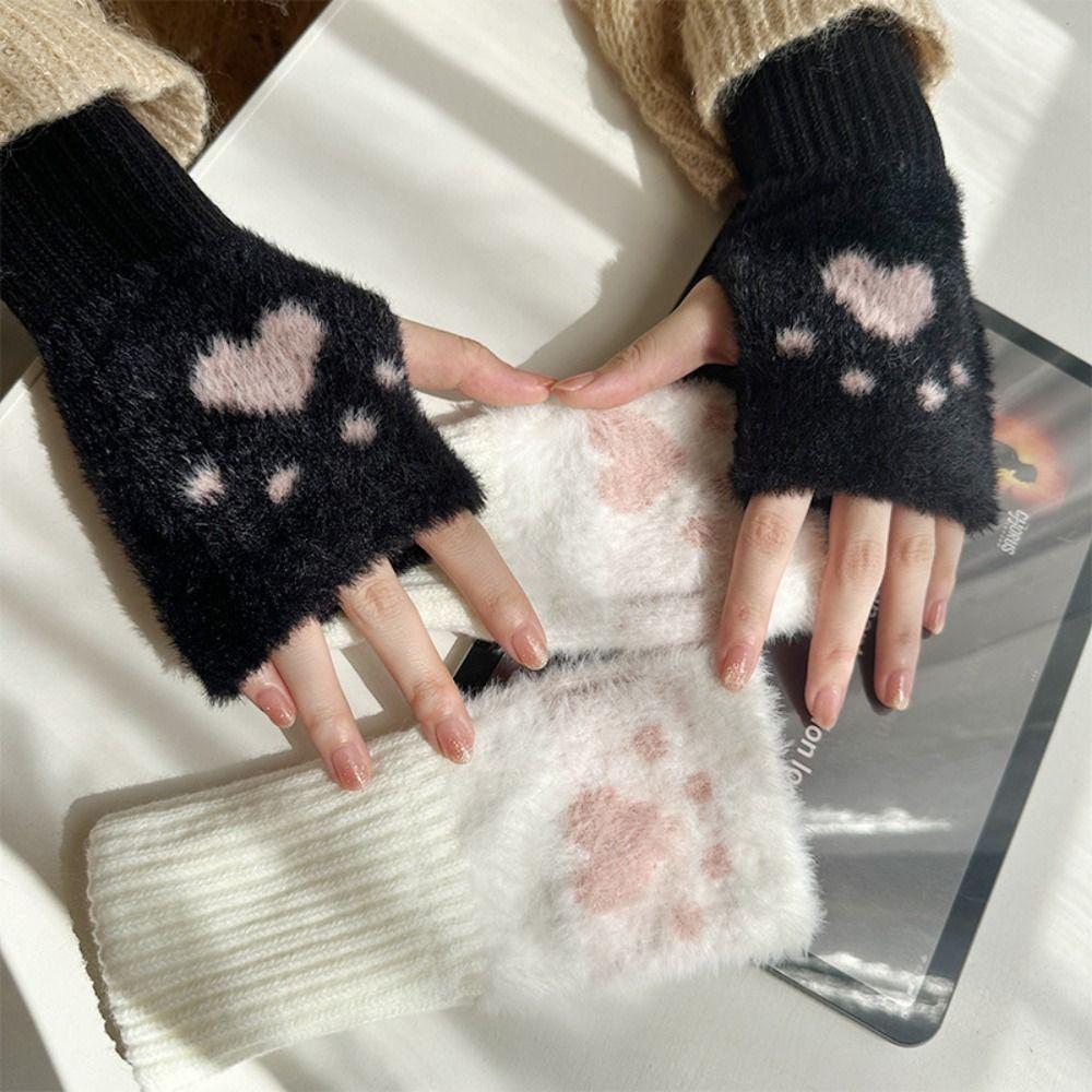 Plush Fingerless Gloves Soft Knitted Gloves New Half Finger Gloves  Winter