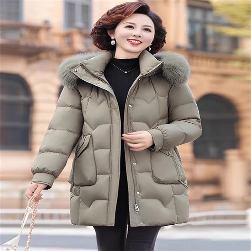 

Женский пуховик средней длины Xue Zhong Fei 2024 с воротником из лисьего меха XL