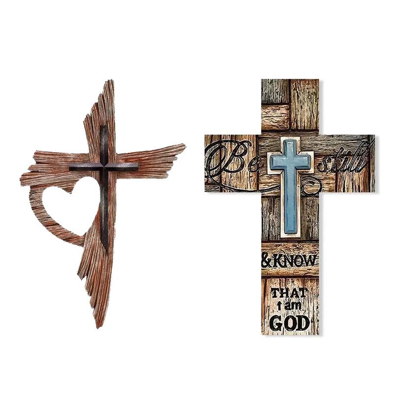 Vintage Wooden Cross Wall Hanging - Rustic Religious Art Decor For Easter, Handcrafted Farmhouse Or Church Home Decoration