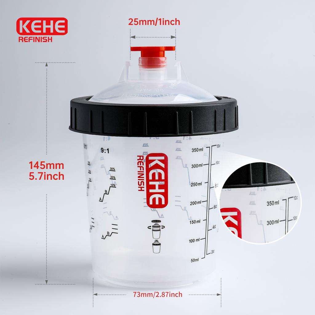 50Pcs Spray Gun Paint Mixing Cup, 350ML Disposable Paint Cup with Spray Gun Cup Adapter, H/O Quick Cup, No-clean Pot with Scale