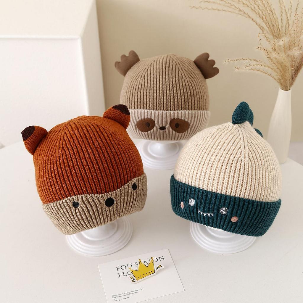 Cute Cartoon Baby Knitted Beanie Warm Woolen Winter Infant Boy Girl Hat Toddler Kids Ear Protection Crochet Cap